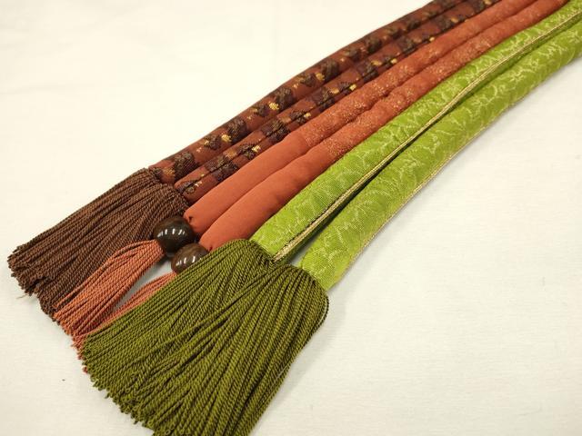 平和屋着物●和装小物　上質な帯締め3本セット　丸ぐけ　花柄　暈し染め　金糸　金通し地　撚り房　逸品　AAAT2169ay