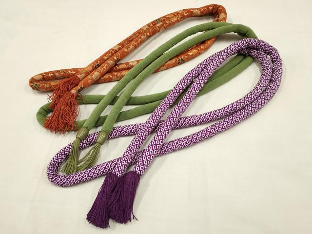 平和屋着物●和装小物　上質な帯締め3本セット　丸ぐけ　鹿の子　花柄　金糸　撚り房　逸品　AAAT2171ay