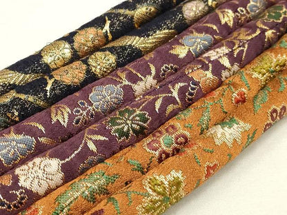 平和屋着物●和装小物　上質な帯締め3本セット　丸ぐけ　花柄　金糸　撚り房　逸品　AAAT2173ay