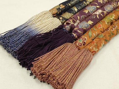 平和屋着物●和装小物　上質な帯締め3本セット　丸ぐけ　花柄　金糸　撚り房　逸品　AAAT2173ay