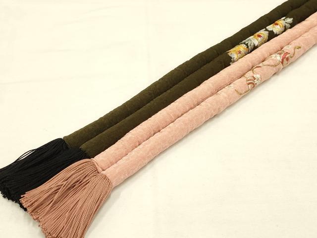 平和屋着物●和装小物　上質な帯締め2本セット　丸ぐけ　刺繍　花柄　鞠　金糸　逸品　AAAT2175ay