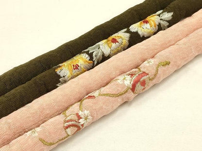 平和屋着物●和装小物　上質な帯締め2本セット　丸ぐけ　刺繍　花柄　鞠　金糸　逸品　AAAT2175ay