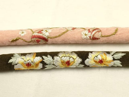 平和屋着物●和装小物　上質な帯締め2本セット　丸ぐけ　刺繍　花柄　鞠　金糸　逸品　AAAT2175ay