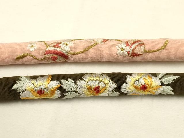平和屋着物●和装小物　上質な帯締め2本セット　丸ぐけ　刺繍　花柄　鞠　金糸　逸品　AAAT2175ay