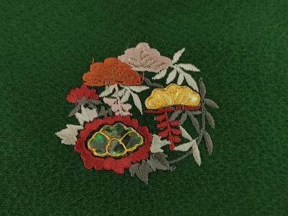 平和屋着物●豪華振袖　色無地　千歳緑色　刺繍　螺鈿　正絹　逸品　AAAT2206ck