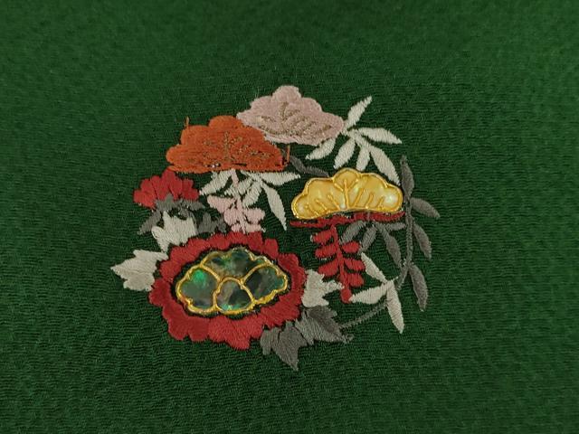 平和屋着物●豪華振袖　色無地　千歳緑色　刺繍　螺鈿　正絹　逸品　AAAT2206ck