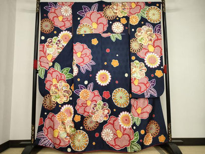 平和屋着物●豪華振袖 駒刺繍 絞り 吉祥舞花文 金彩 正絹 逸品 AAAT2215ck