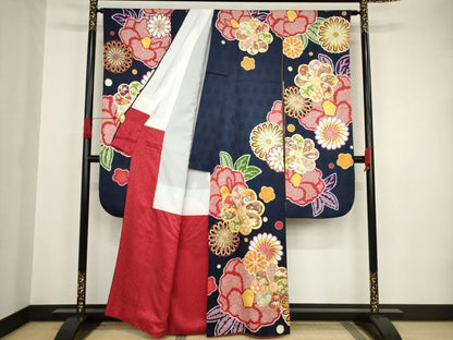 平和屋着物●豪華振袖 駒刺繍 絞り 吉祥舞花文 金彩 正絹 逸品 AAAT2215ck