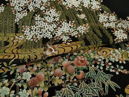 平和屋着物●秀匠苑 黒留袖 流水花鳥文 金彩 正絹 逸品 AAAT2220ck