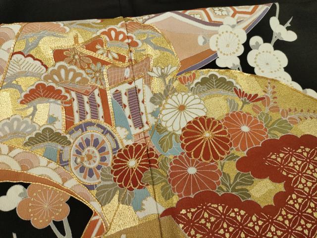平和屋着物●創業460年・千總　黒留袖　駒刺繍　冊子花文　金彩　正絹　逸品　AAAT2234ck