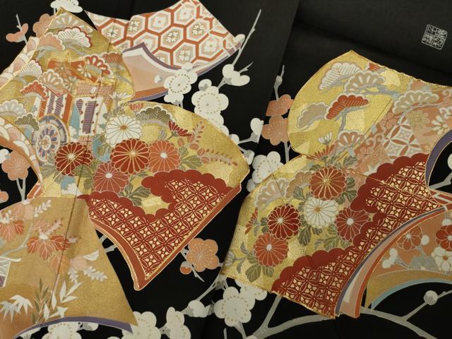 平和屋着物●創業460年・千總　黒留袖　駒刺繍　冊子花文　金彩　正絹　逸品　AAAT2234ck