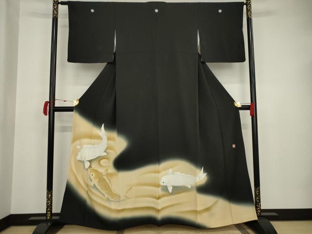 平和屋着物●豪華黒留袖　友禅　作家物　鯉　暈し染め　正絹　逸品　AAAT2250ck