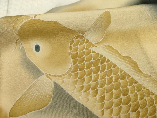 平和屋着物●豪華黒留袖　友禅　作家物　鯉　暈し染め　正絹　逸品　AAAT2250ck