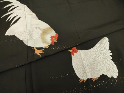 平和屋着物●京縫 月聖子 黒留袖 手刺繍 鶏 金銀糸 金彩 正絹 逸品 AAAT2251ck