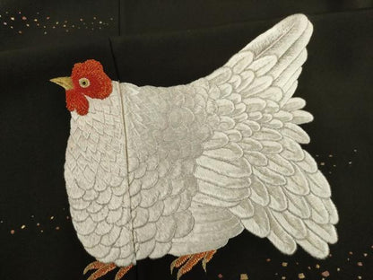 平和屋着物●京縫 月聖子 黒留袖 手刺繍 鶏 金銀糸 金彩 正絹 逸品 AAAT2251ck