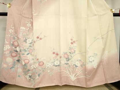 平和屋着物●訪問着　友禅　作家物　枝花文　暈し染め　正絹　逸品　AAAT2259ck