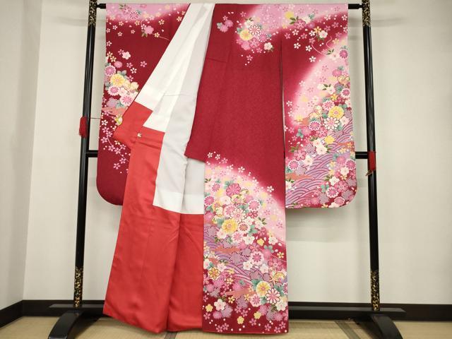 平和屋着物●豪華振袖 駒刺繍 流水舞花文 暈し染 銀通し地 正絹 逸品 AAAT2275ck