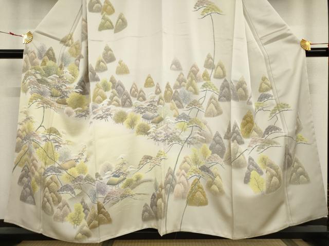 平和屋着物●訪問着　友禅　遠山樹林風景文　金糸　正絹　逸品　未使用　AAAT2305ck