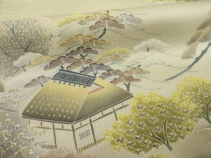 平和屋着物●訪問着　友禅　遠山樹林風景文　金糸　正絹　逸品　未使用　AAAT2305ck
