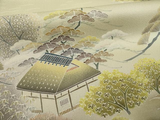 平和屋着物●訪問着　友禅　遠山樹林風景文　金糸　正絹　逸品　未使用　AAAT2305ck