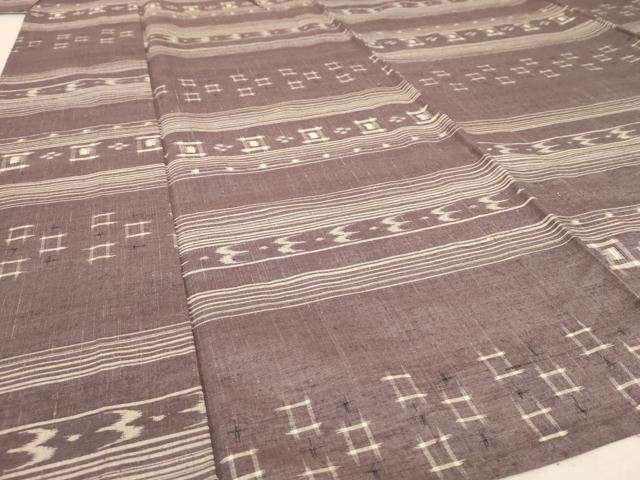 平和屋着物▽上質な紬 単衣 琉球絣横段文 正絹 逸品 AAAT2981iu