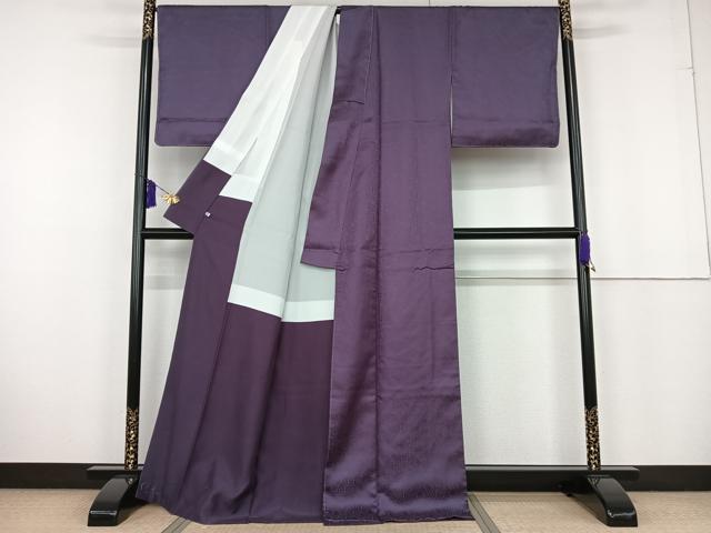 平和屋着物●上質な色無地　花七宝地紋　濃鼠色　正絹　逸品　未使用　AAAT3019np