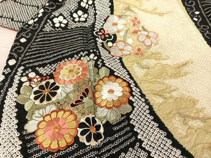 平和屋本店●豪華振袖・長襦袢セット（無双仕立て）　絞り　刺繍　花丸文　金銀糸　金彩　正絹　逸品　AAAT3030np