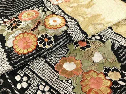平和屋本店●豪華振袖・長襦袢セット（無双仕立て）　絞り　刺繍　花丸文　金銀糸　金彩　正絹　逸品　AAAT3030np