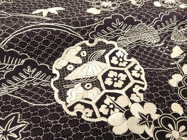 平和屋着物●総刺繍　訪問着　中国三大刺繍　汕頭刺繍　スワトウ刺繍　雪輪吉祥草花文　正絹　逸品　AAAT3056np
