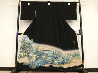 平和屋着物●京加賀友禅 松本健一 黒留袖 風景松文 暈し染め 正絹 逸品 AAAT3059np
