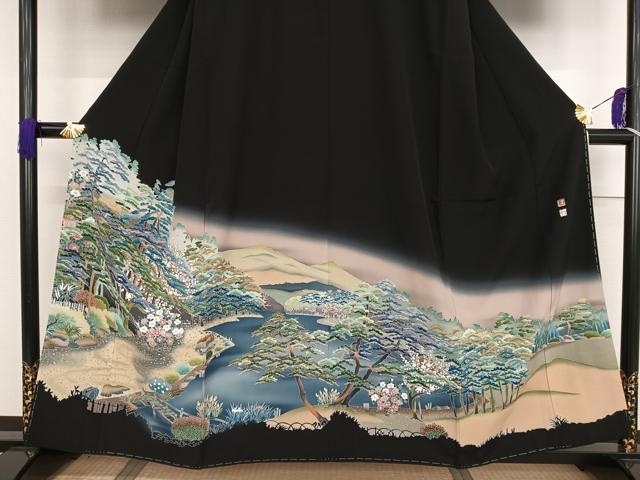 平和屋着物●京加賀友禅 松本健一 黒留袖 風景松文 暈し染め 正絹 逸品 AAAT3059np