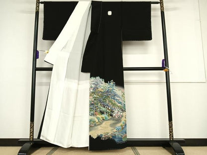 平和屋着物●京加賀友禅 松本健一 黒留袖 風景松文 暈し染め 正絹 逸品 AAAT3059np