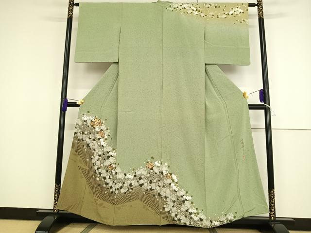 平和屋着物●中島博司 訪問着 桐 箔散らし 暈し染め 金彩 正絹 逸品 AAAT3060np