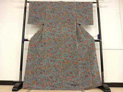 平和屋着物●上質な小紋 型染め 草花文 鬼しぼ縮緬 正絹 逸品 AAAT3061np