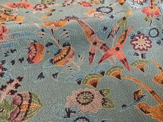 平和屋着物●上質な小紋 型染め 草花文 鬼しぼ縮緬 正絹 逸品 AAAT3061np