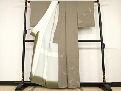 平和屋着物●染色作家 斉藤三才 訪問着 寿光織 三才鳥 銀糸 正絹 逸品 AAAT3097np
