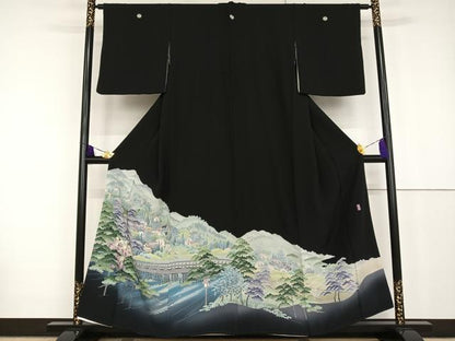 平和屋着物●十日町友禅作家　阿部佳雪　黒留袖　風景文　嵐山　暈し染め　正絹　逸品　AAAT3118np
