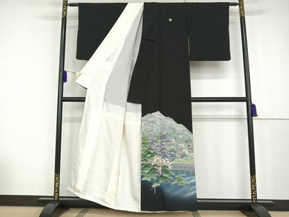 平和屋着物●十日町友禅作家　阿部佳雪　黒留袖　風景文　嵐山　暈し染め　正絹　逸品　AAAT3118np