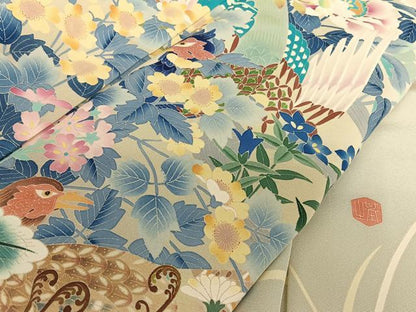 平和屋着物●本加賀友禅作家 松本基之 訪問着 花鳥文 暈し染め 正絹 逸品 AAAT3122np