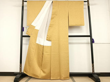 平和屋着物●久保田一竹 幻の辻が花 色無地 草花地紋 芥子色 金通し地 さが美扱い 正絹 逸品 AAAT3136np