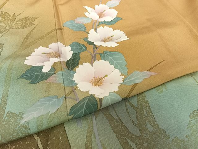 平和屋着物●訪問着 手描き ハイビスカス 暈し染め 正絹 逸品 AAAT3139np