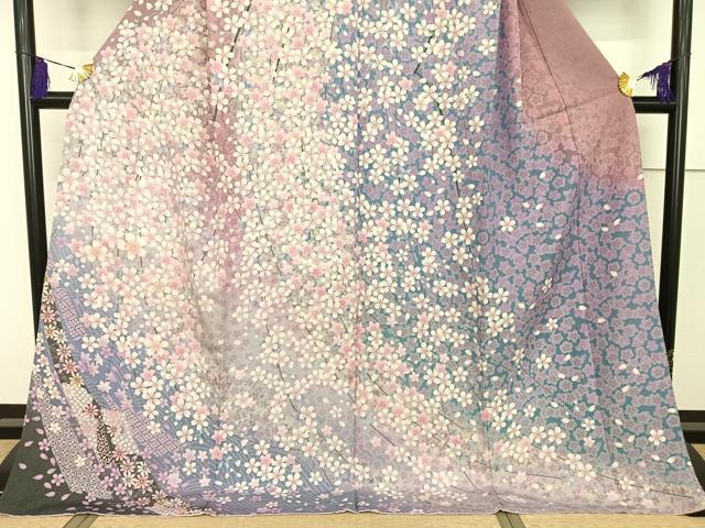 平和屋着物●訪問着 駒刺繍 枝桜 金糸 銀通し地 ロング丈 正絹 逸品 AAAT3144np