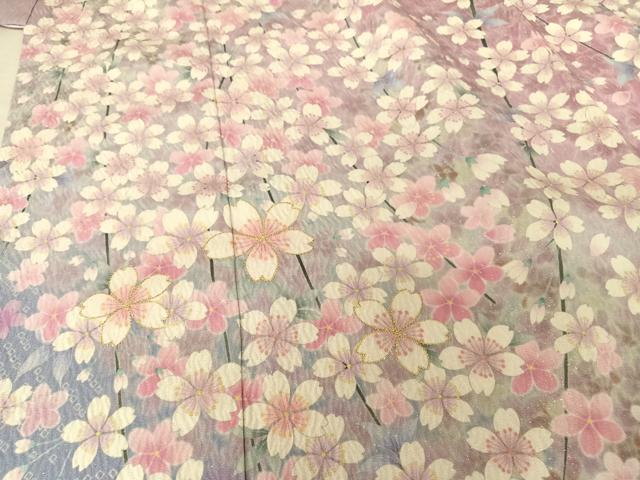 平和屋着物●訪問着 駒刺繍 枝桜 金糸 銀通し地 ロング丈 正絹 逸品 AAAT3144np