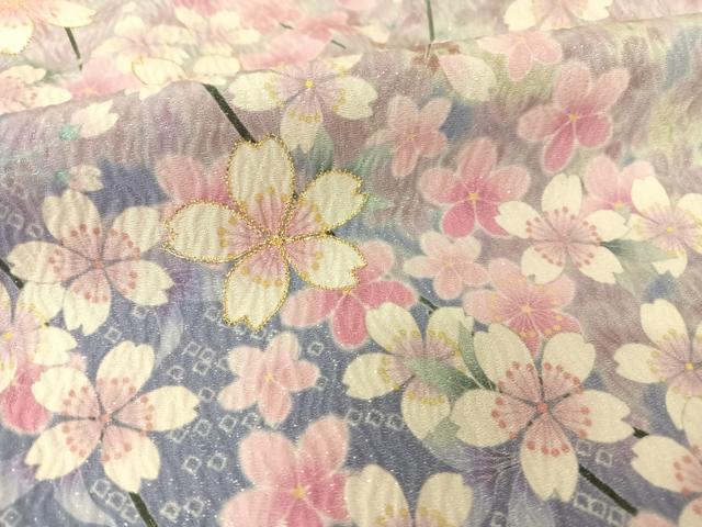 平和屋着物●訪問着 駒刺繍 枝桜 金糸 銀通し地 ロング丈 正絹 逸品 AAAT3144np