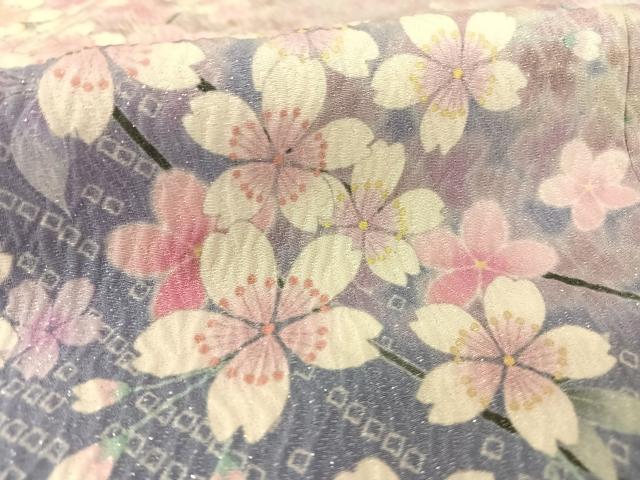 平和屋着物●訪問着 駒刺繍 枝桜 金糸 銀通し地 ロング丈 正絹 逸品 AAAT3144np