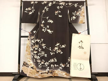平和屋着物●銀座きしや 訪問着 駒刺繍 桐 暈し染め 金彩 たとう紙付き 正絹 逸品 AAAT3153np