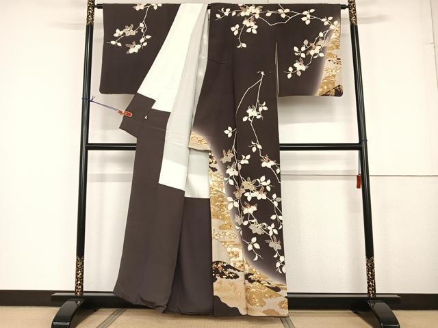 平和屋着物●銀座きしや 訪問着 駒刺繍 桐 暈し染め 金彩 たとう紙付き 正絹 逸品 AAAT3153np