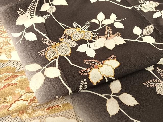 平和屋着物●銀座きしや 訪問着 駒刺繍 桐 暈し染め 金彩 たとう紙付き 正絹 逸品 AAAT3153np