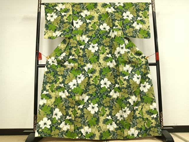 平和屋着物▽上質な紬 単衣 舞花文 正絹 逸品 AAAT3476fy
