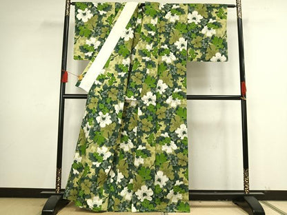 平和屋着物▽上質な紬 単衣 舞花文 正絹 逸品 AAAT3476fy
